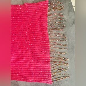 Tahari & Bloomingdales Collab Wrap With Beaded Fringe and motif. EUC